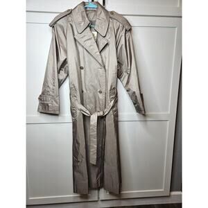 Vintage Fleet Street Trench Coat Women's Sz 10 Shiny Khaki Tan Double Breasted